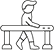 The image depicts a stylized icon of a person walking towards a set of steps or stairs leading up to a platform, with the figure carrying an object that appears to be a skateboard.