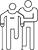 The image shows a pixelated icon of two figures, one standing and one seated, with a speech bubble indicating interaction between them.
